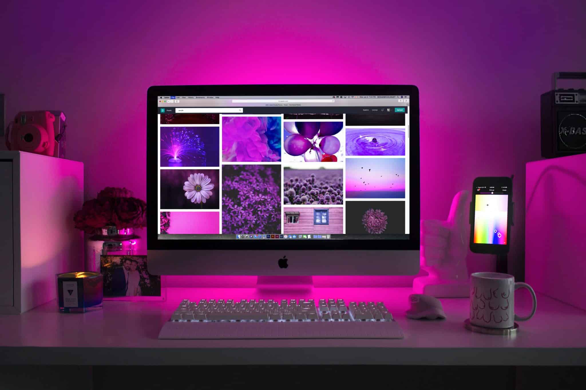 A desktop computer screen displays various web design trends.