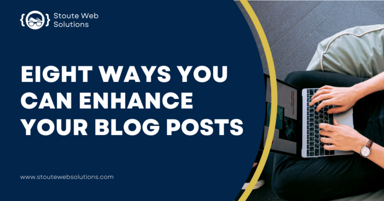 A man's hands are on the keyboard of a laptop as he works on his blog posts.