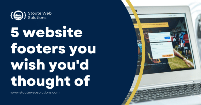 A laptop screen displaying the website footer.