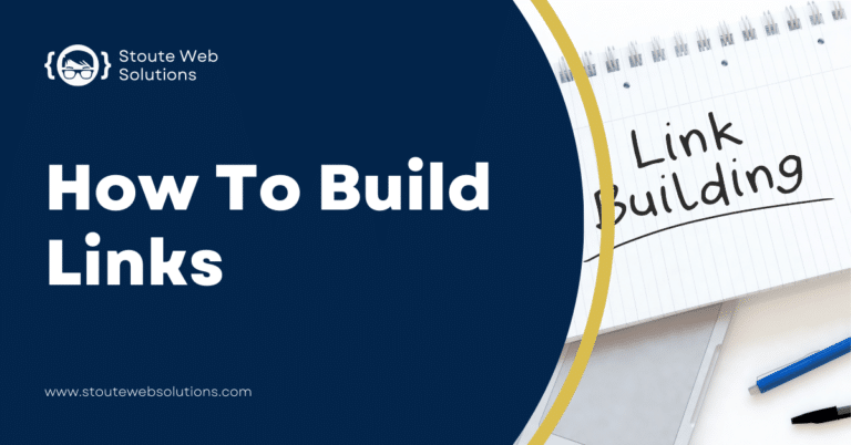 A spring notebook on a table has writing that says, "Link building."