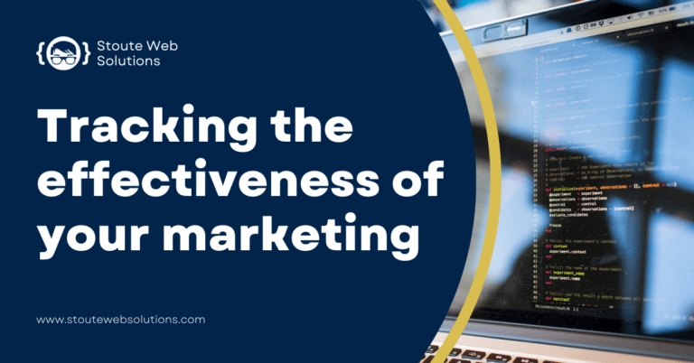 A laptop screen displays tracking of the marketing.