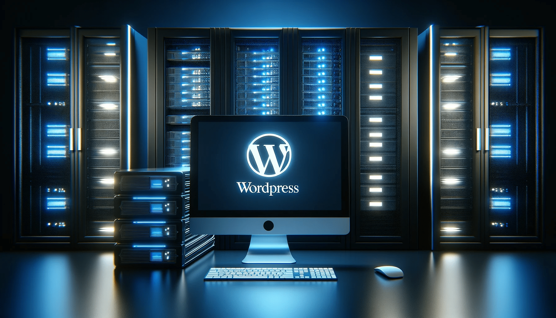 WordPress logo being displayed on a computer monitor.