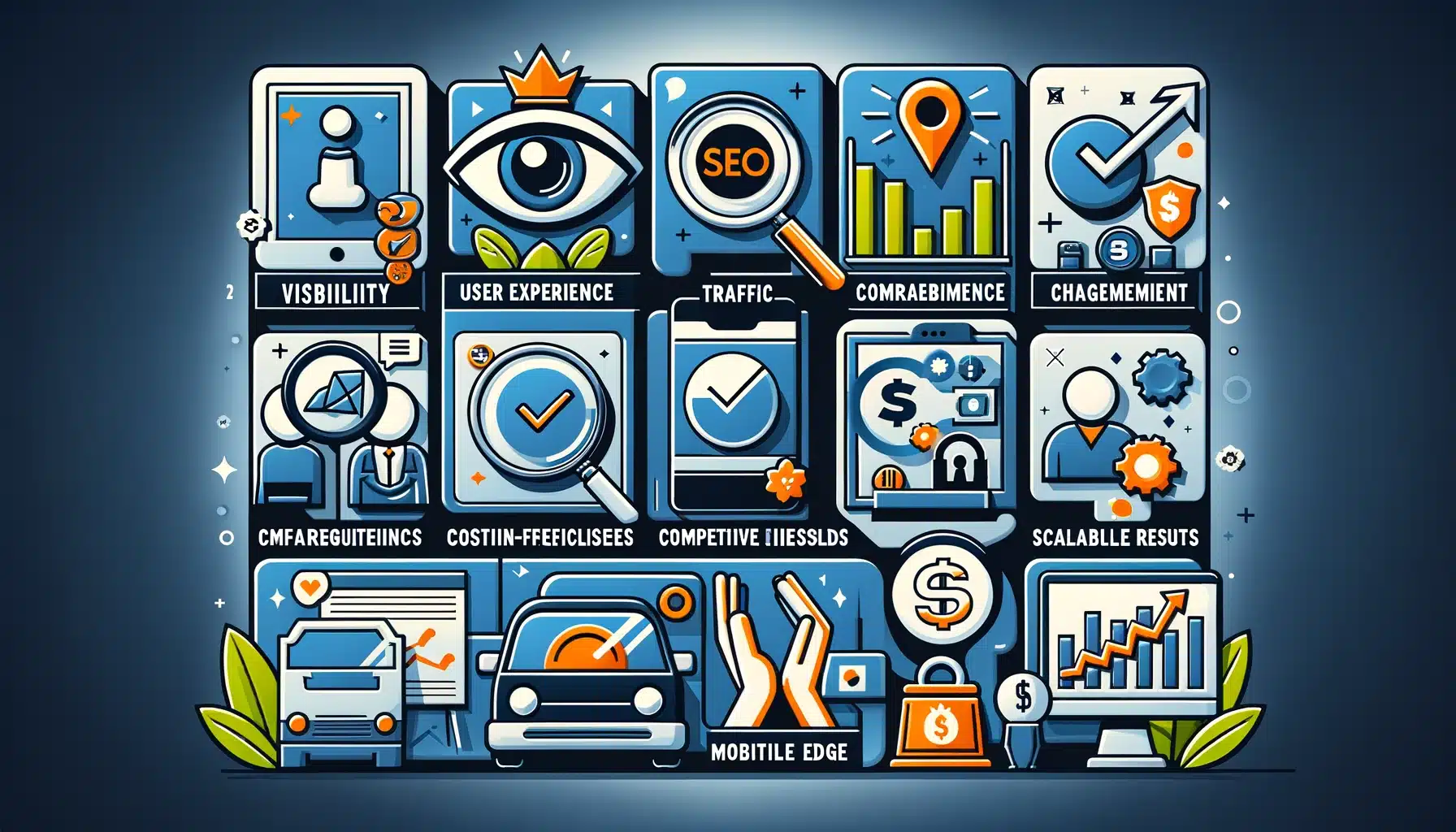 A visual representation of the benefits of SEO using simple and clear icons.