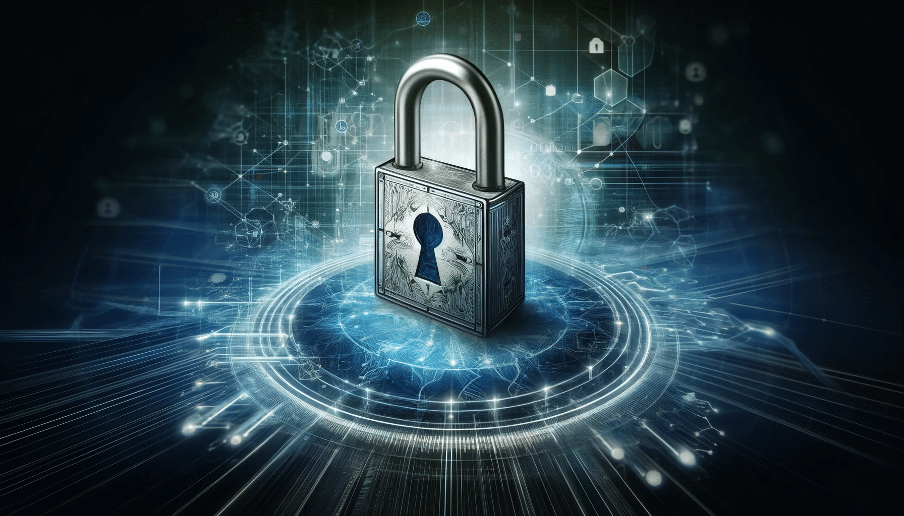A 3-dimensional padlock represents website security.